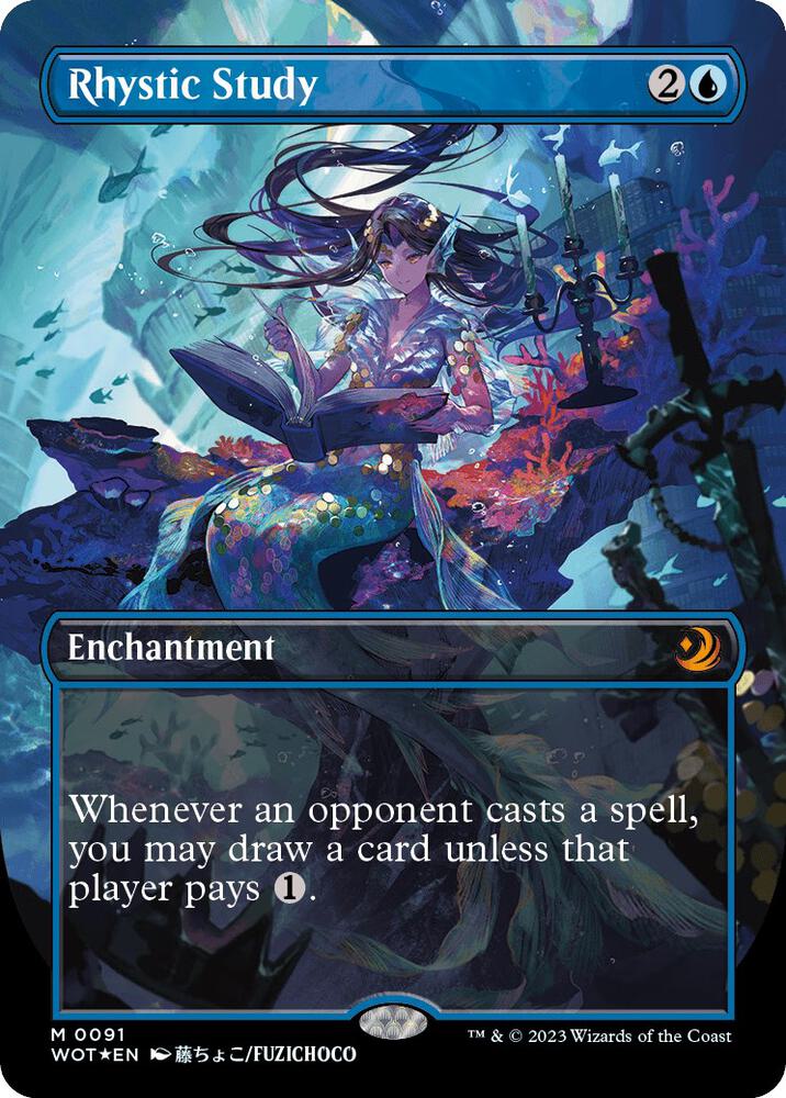 Rhystic Study (Anime Borderless) (Confetti Foil) NM Foil M Wilds of Eldraine 91