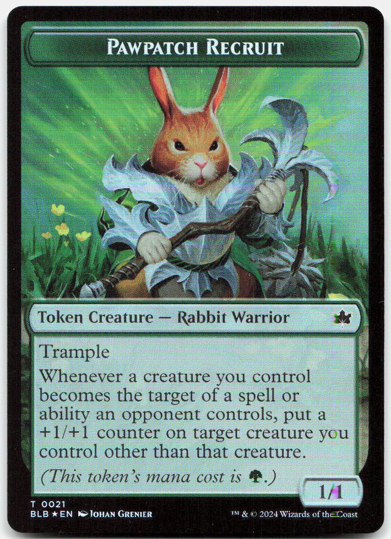 Food // Pawpatch Recruit Double-Sided Token NM Foil T Bloomburrow 27 // 21
