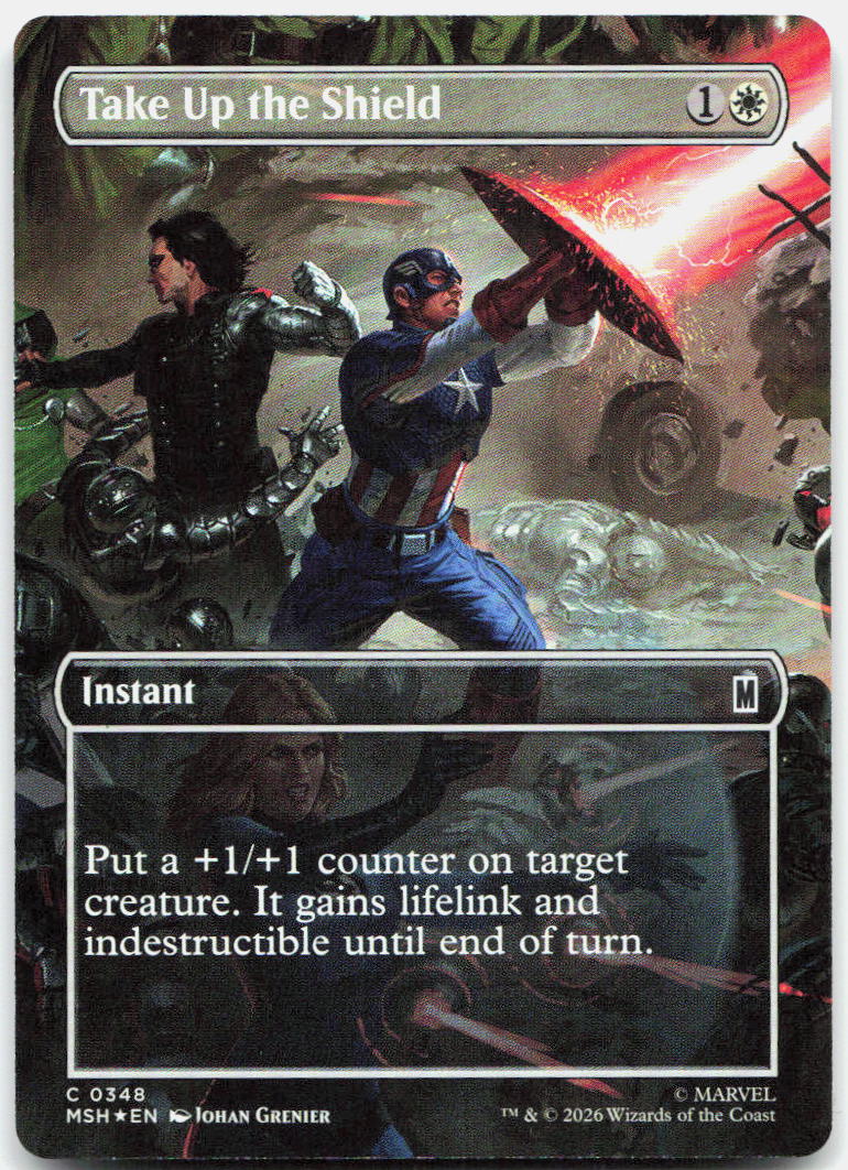 Take Up the Shield (Borderless) NM Foil C Marvel Super Heroes 348