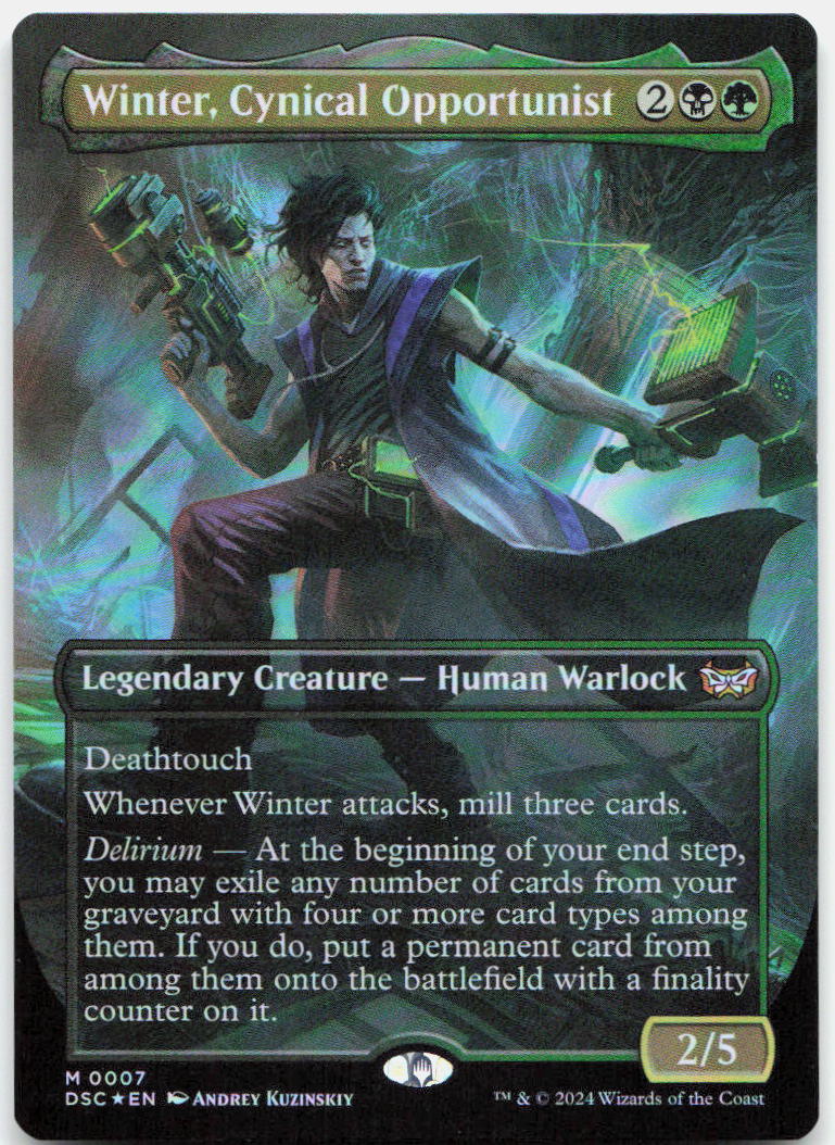 Winter, Cynical Opportunist (Borderless) NM Foil M: Duskmourn: House of Horror 7