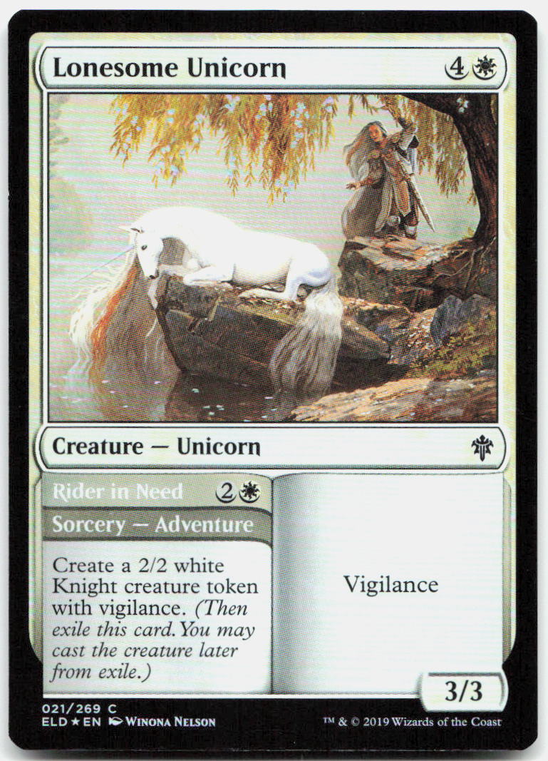 Lonesome Unicorn NM Foil C Throne of Eldraine 21