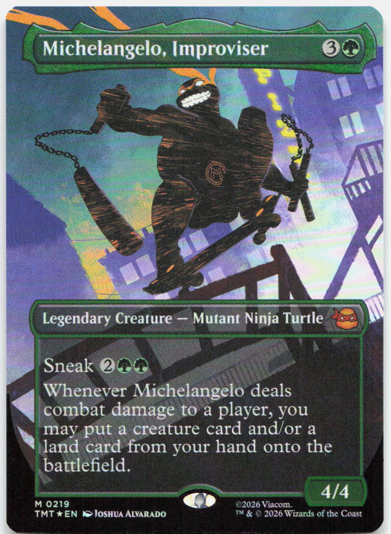 Michelangelo, Improviser (Borderless) NM Foil M Teenage Mutant Ninja Turtles 219